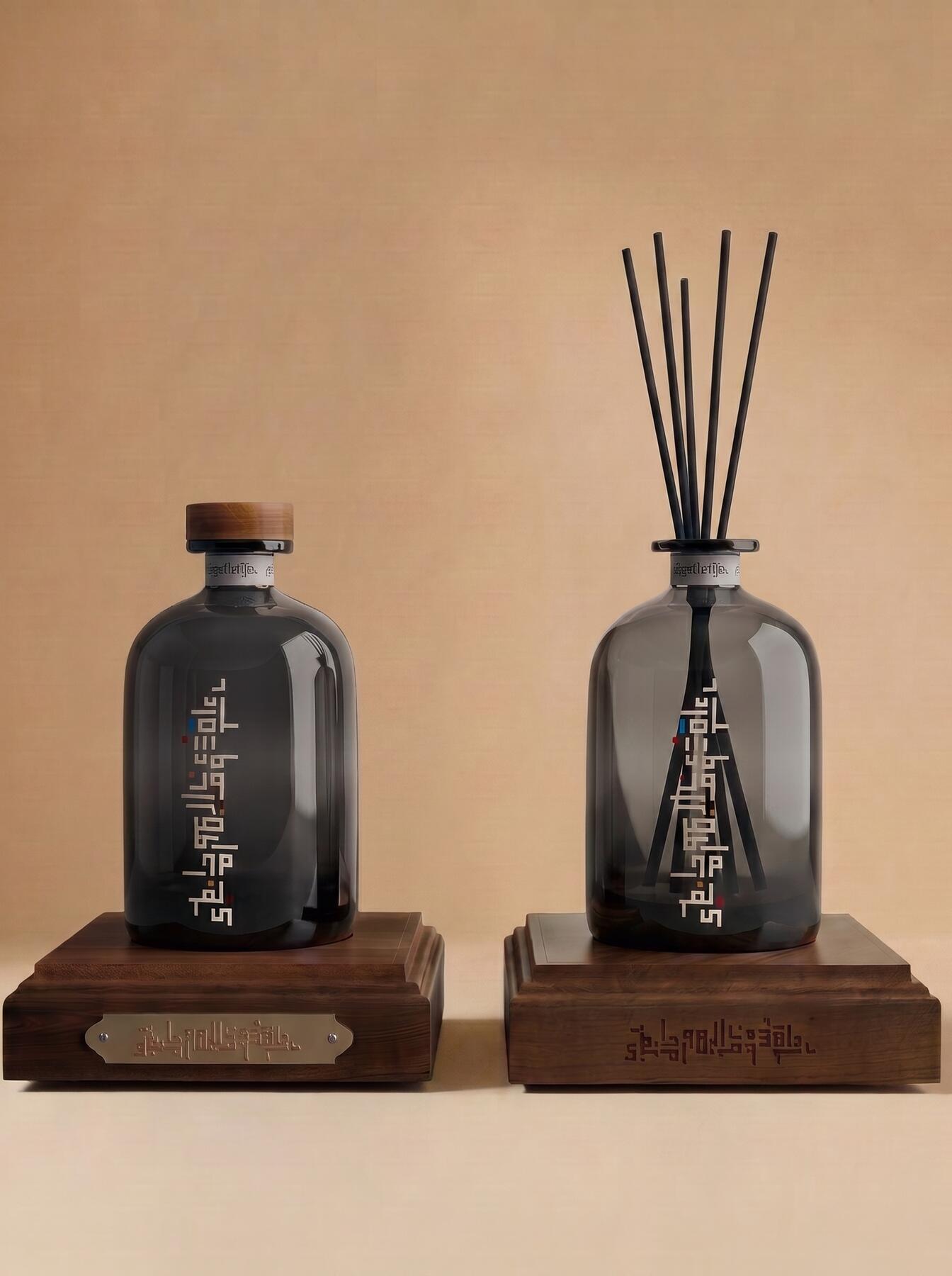 Custom white label reed diffuser with branded label — private label fragrance Dubai